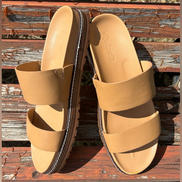 Madewell The Charley double strap slide leather sandal in Desert Camel Sz-10.5 I - Picture 9 of 14